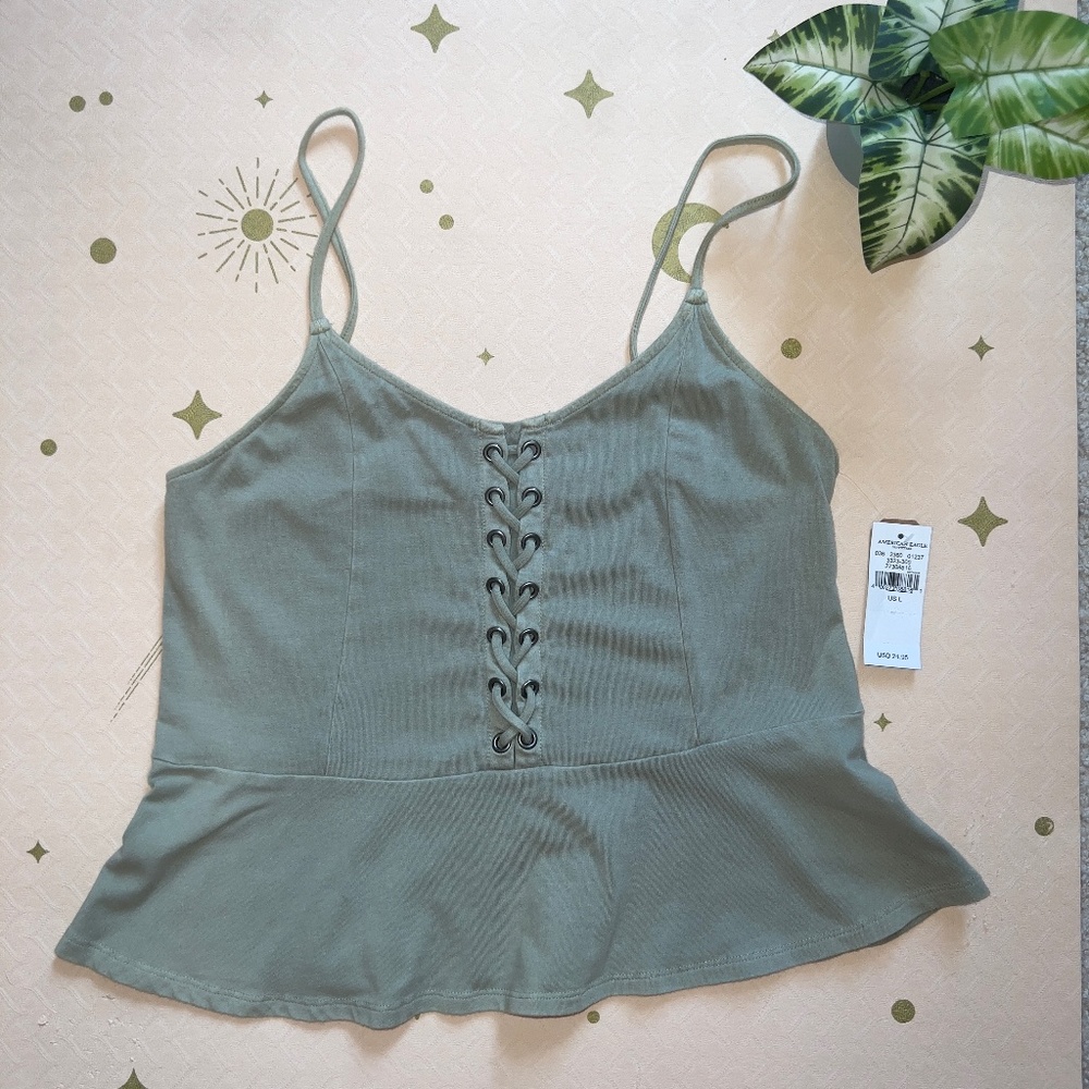 American Eagle Peplum Cropped Tank in Green - Large